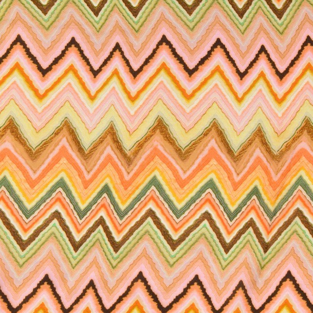 viscose satijn digitaaldruk zigzag geel/oranje