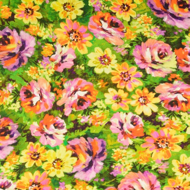 Viscose satijn digitaaldruk bloemen groen