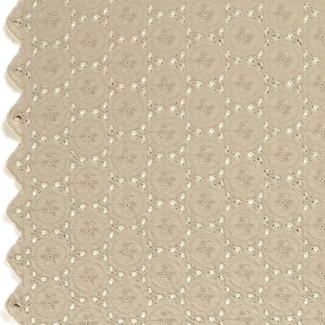 katoenen voile geborduurd abstract beige