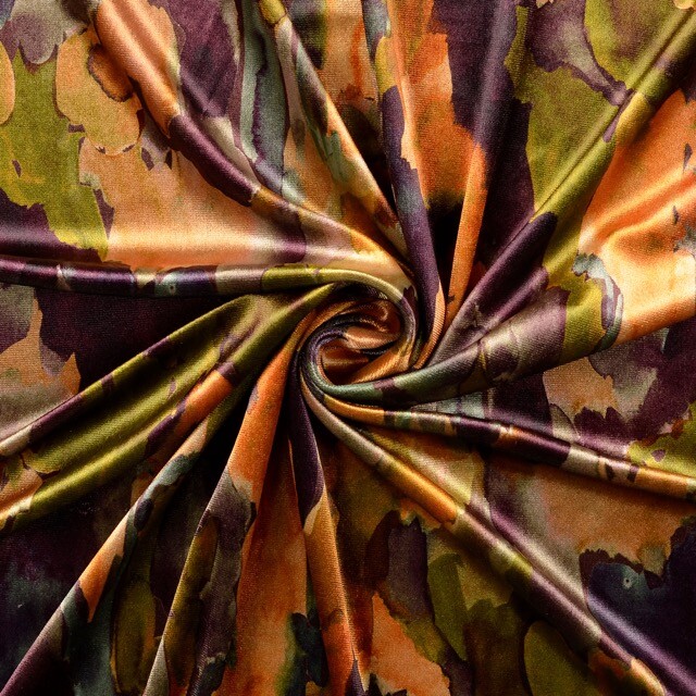 Fluweel stof digitaaldruk batik oranje multicolor