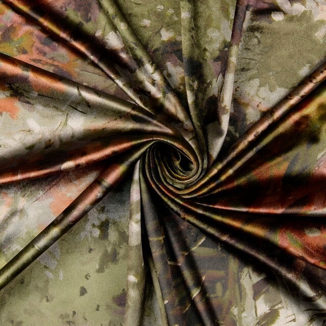 Fluweel stof digitaaldruk bloemen groen multicolor