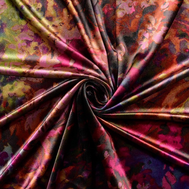 Fluweel stof digitaaldruk bloemen pink multicolor