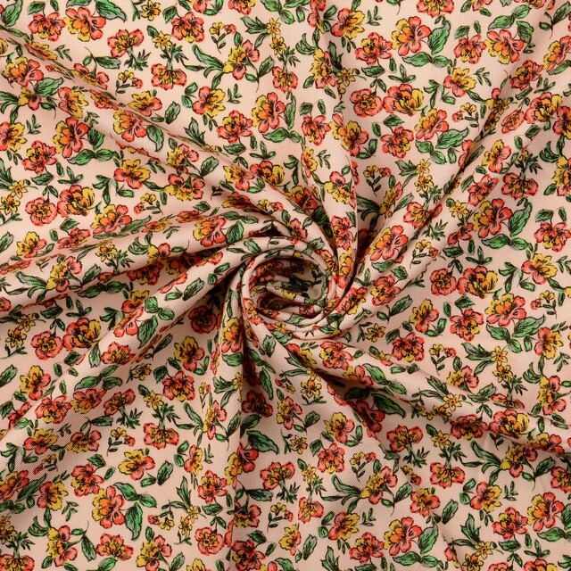 Viscose satijn digitaaldruk bloemen lichtzalm