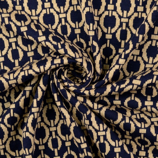 Gebreide jersey jacquard geometrisch marine