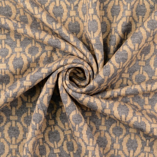 Gebreide jersey jacquard geometrisch grijs
