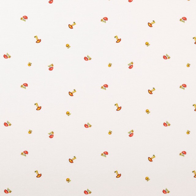 Katoen tricot digitaaldruk paddestoelen wit