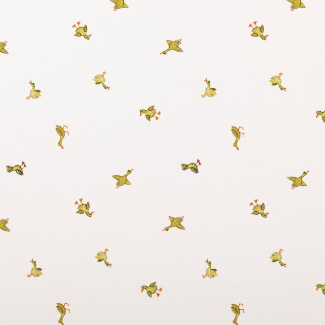 Katoen tricot digitaaldruk eenden wit