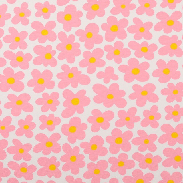 Katoen tricot bloemen roze