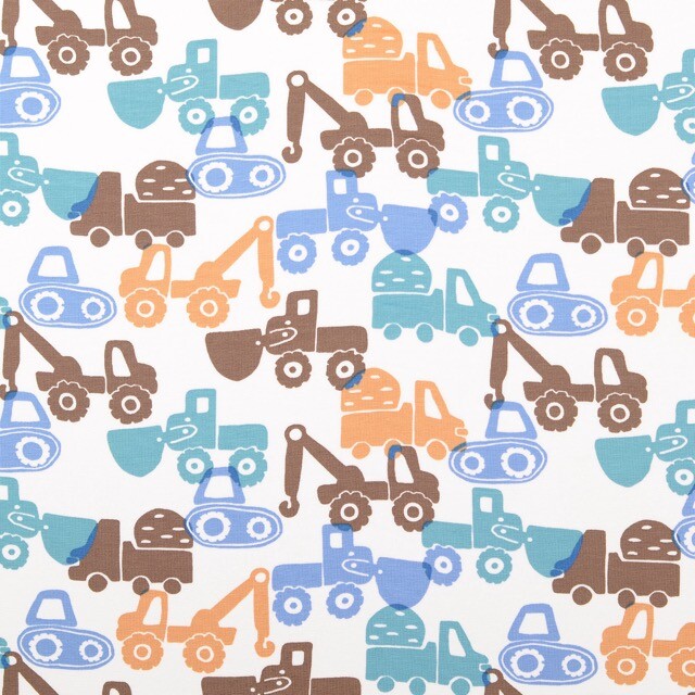 Katoen tricot bouwvoertuigen blauw