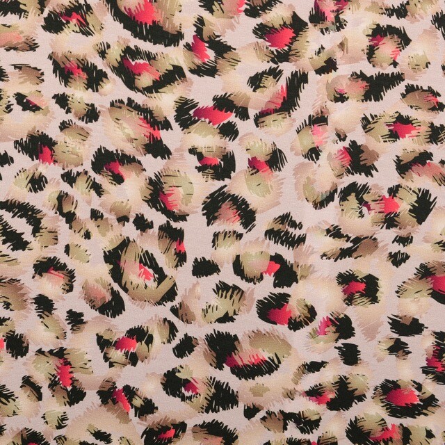 Katoen tricot digitaaldruk luipaard roze