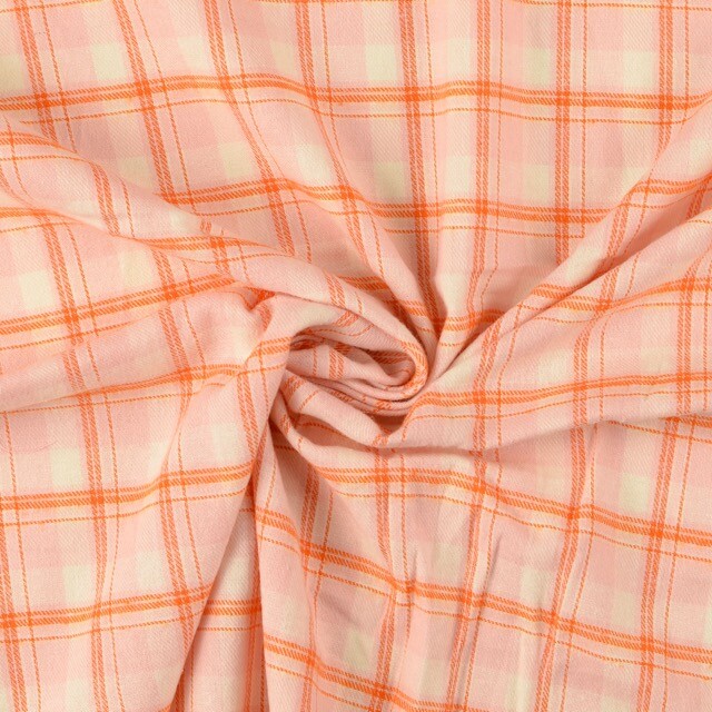Flanel geruit oranje/roze