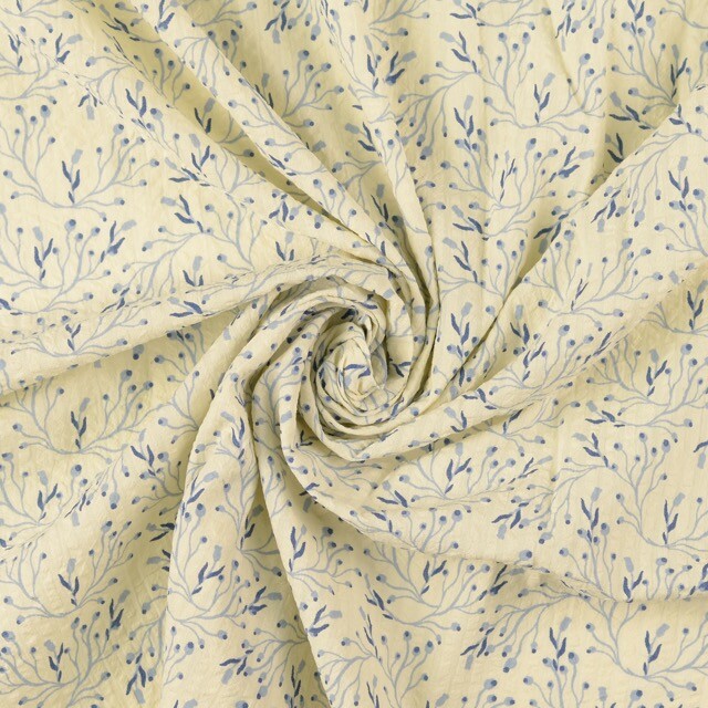 Seersucker bloemen blauw