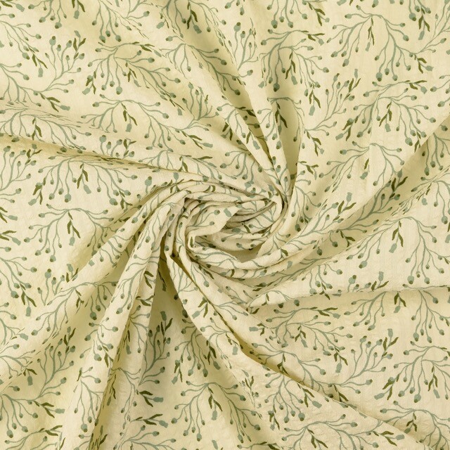 Seersucker bloemen groen