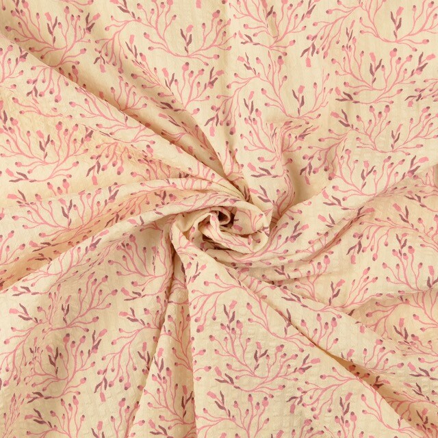 Seersucker bloemen roze