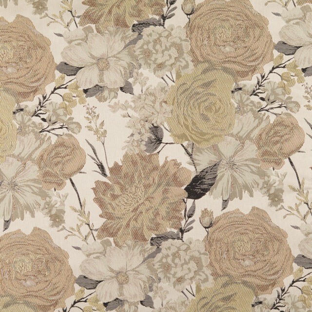 Jacquard stof bloemen beige