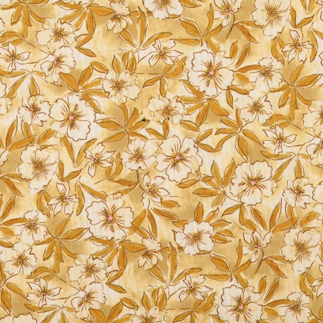 Katoen poplin bloemen bruin