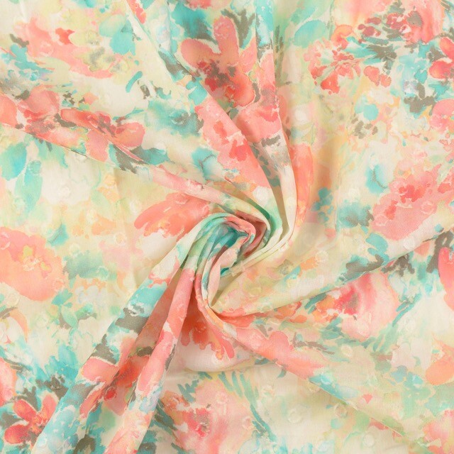 Katoen voile scherli digitaaldruk bloemen roze