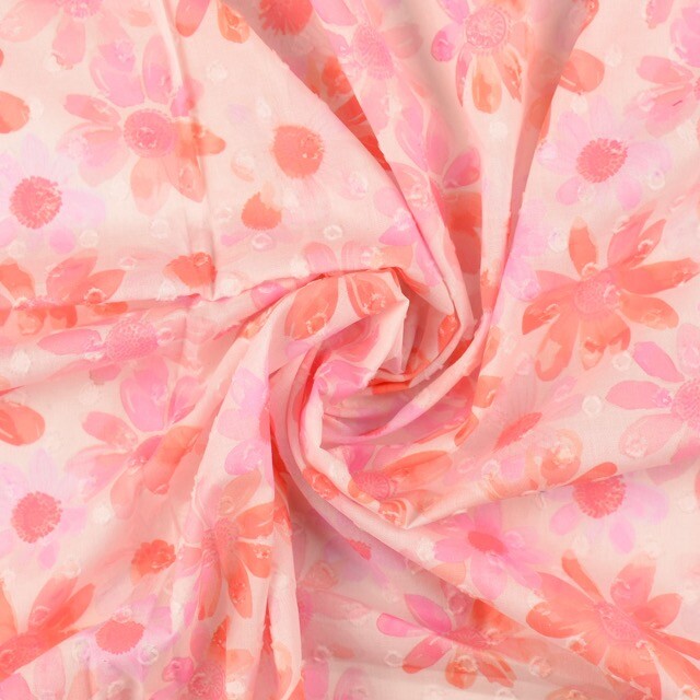 Katoen voile scherli digitaaldruk bloemen roze