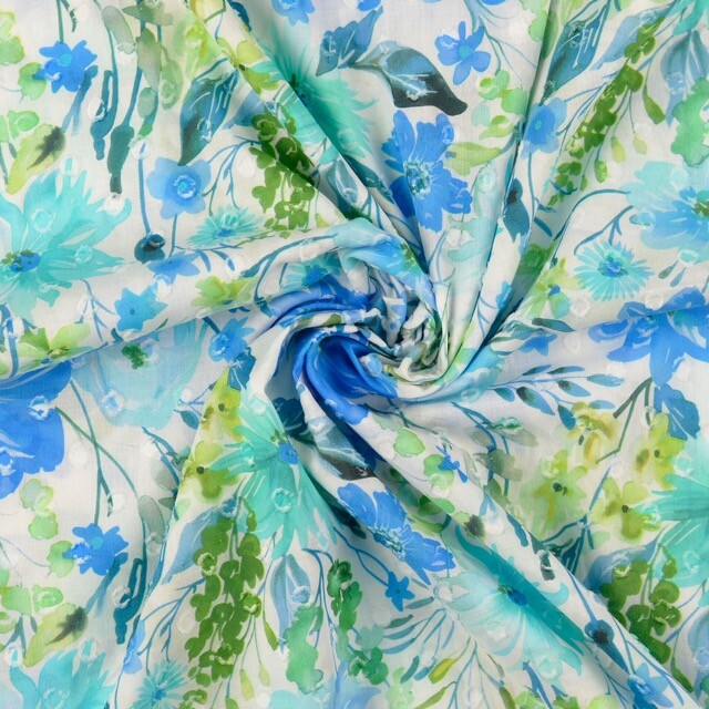 Katoen voile scherli digitaaldruk bloemen roze