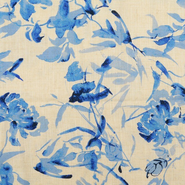 Viscose linnen digitaaldruk bloemen blauw