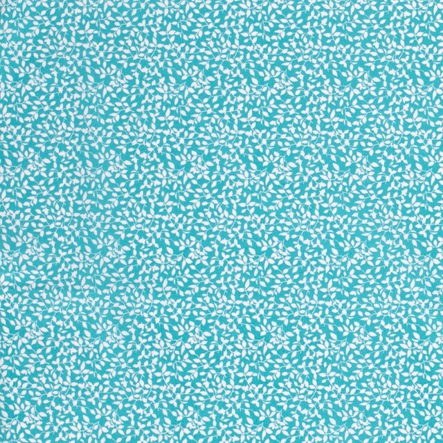 Katoen poplin bedrukt bladeren turquoise