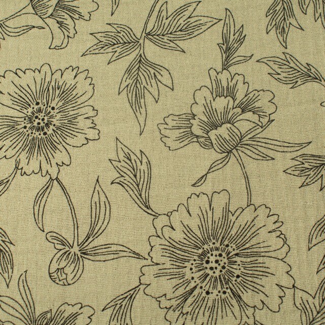 katoenen mousseline bloemen olijfgroen