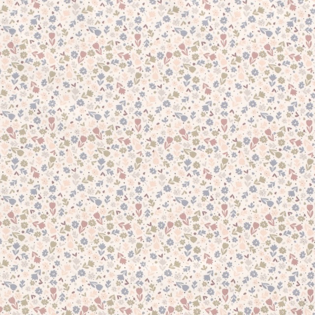 Katoen tricot bloemen gebroken wit