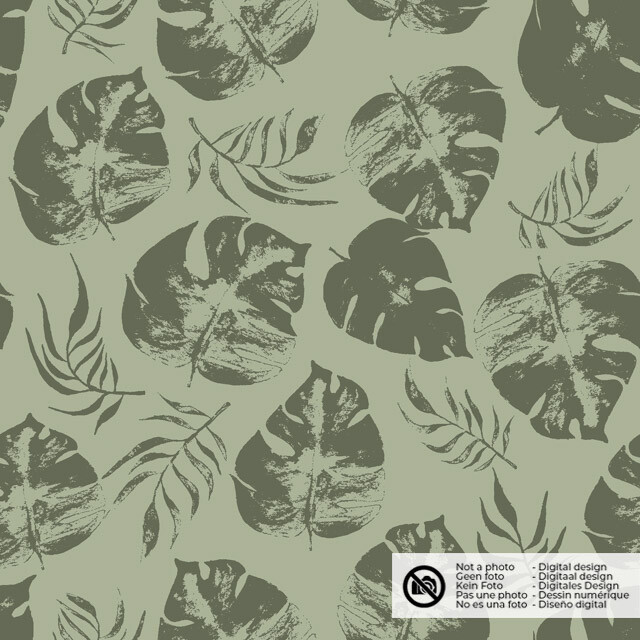 Katoen poplin bladeren olijfgroen