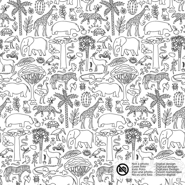 Katoen poplin wilde dieren wit