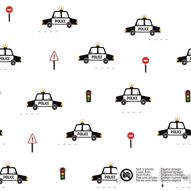 Katoen poplin politieauto's wit