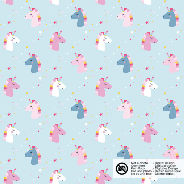 Katoen poplin eenhoorns lichtblauw