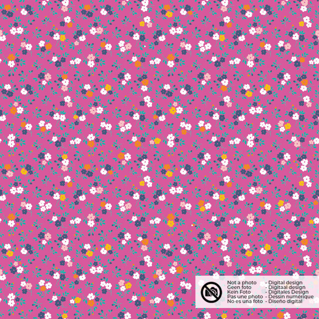 katoen poplin bloemen fuchsia