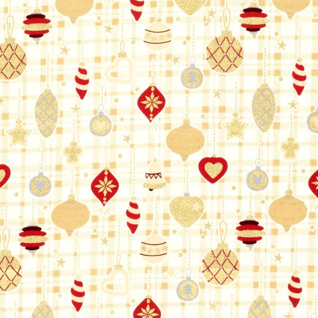 katoen poplin kerst ballen offwhite/goud