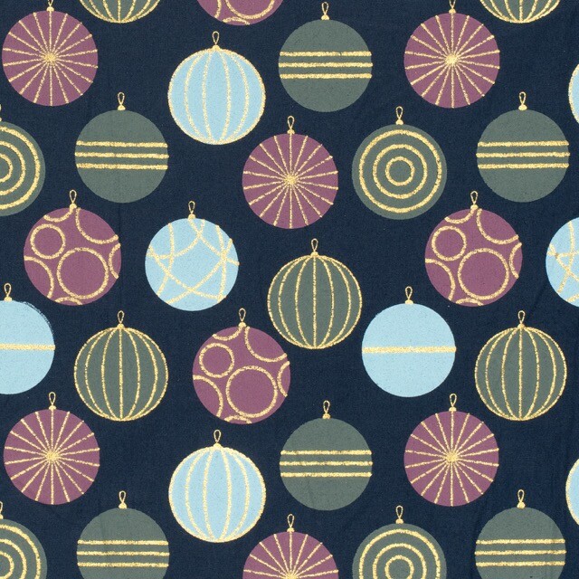 katoen poplin kerst ballen marine/goud