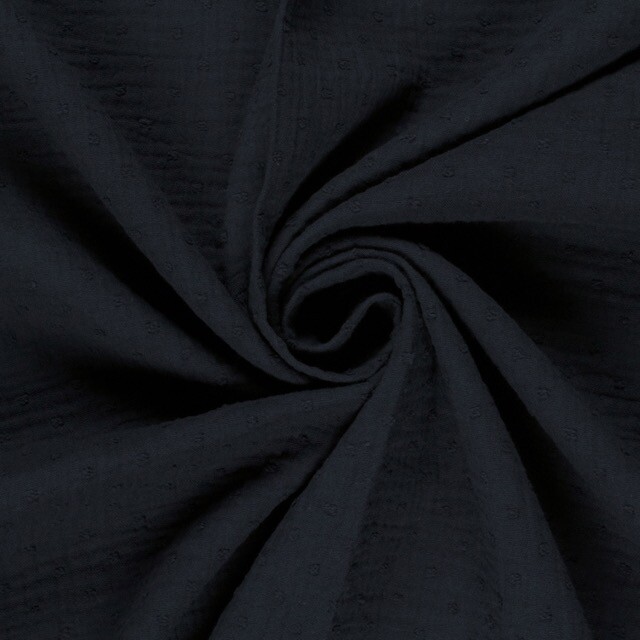 Katoenen mousseline dobby stippen marine