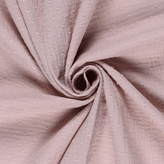 Katoenen mousseline dobby stippen roze