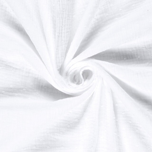 Katoenen mousseline dobby stippen wit