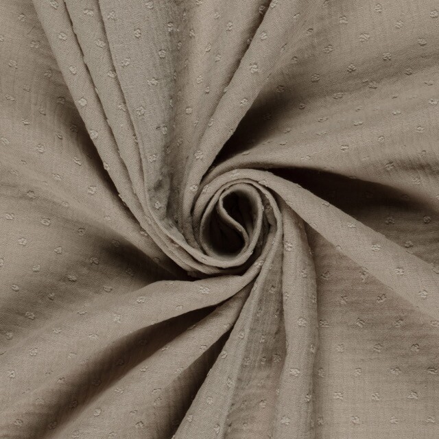 Katoenen mousseline dobby stippen beige