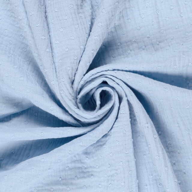 Katoenen mousseline dobby stippen lichtblauw