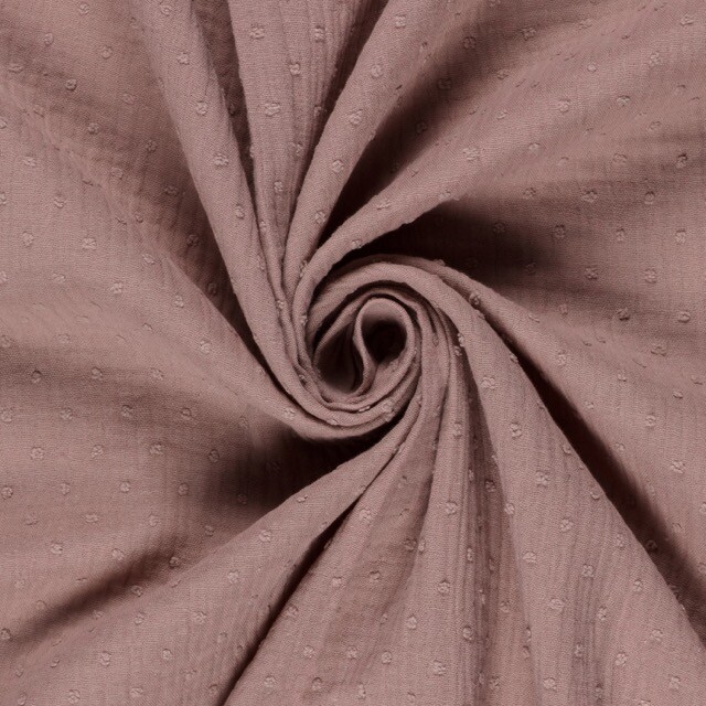 Katoenen mousseline dobby stippen licht mauve