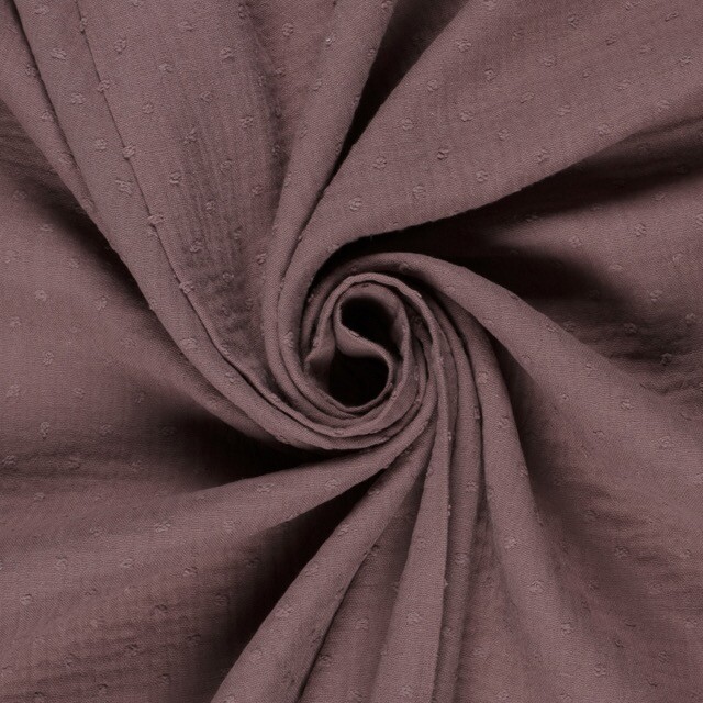 Katoenen mousseline dobby stippen mauve