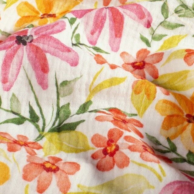 katoenen mousseline digitaaldruk bloemen wit
