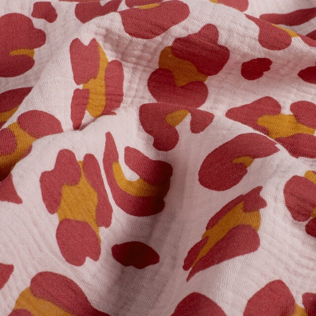 Katoenen mousseline luipaard oudroze