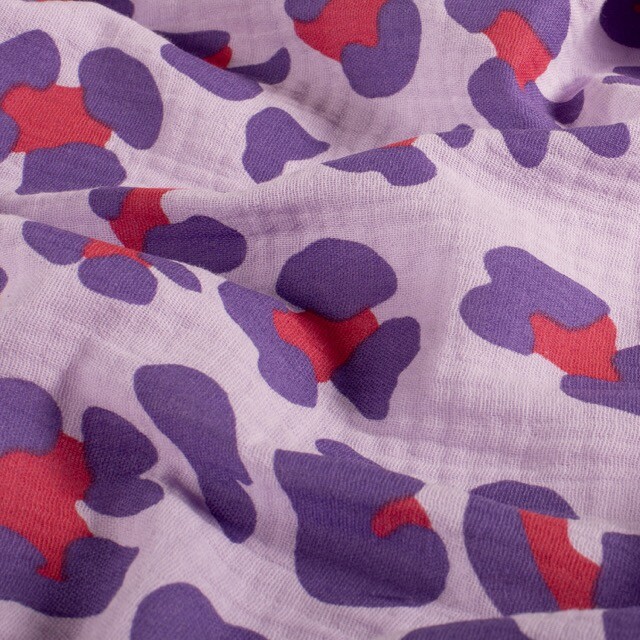 Katoenen mousseline luipaard lavendel
