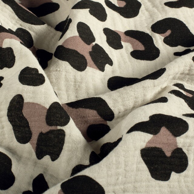 Katoenen mousseline luipaard beige