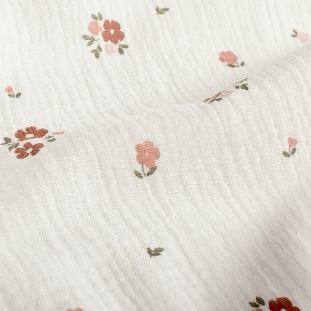 katoenen mousseline bloemen offwhite