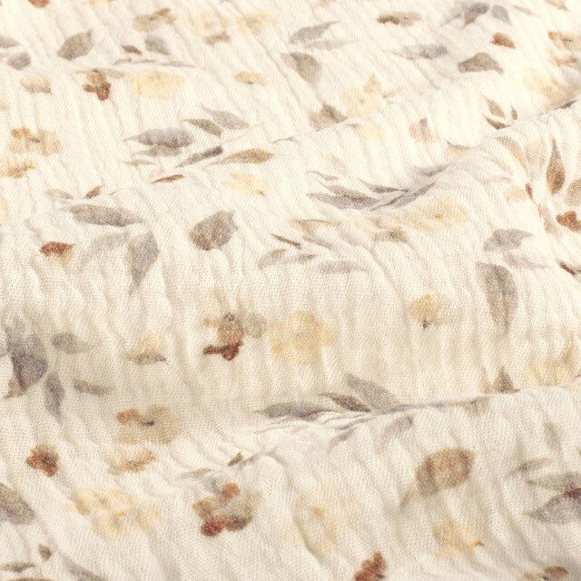 katoenen mousseline digitaaldruk bio naturel bloemen offwhite