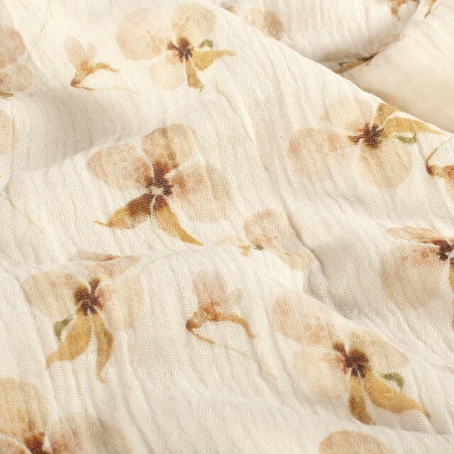 katoenen mousseline digitaaldruk bio naturel bloemen offwhite