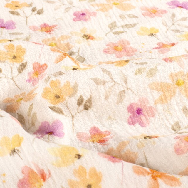katoenen mousseline digitaaldruk bloemen offwhite