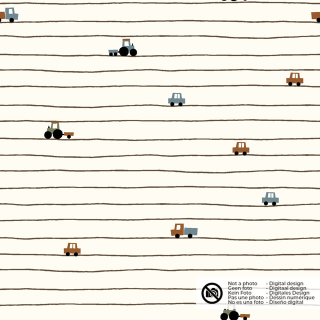 Katoen tricot voertuigen en strepen offwhite